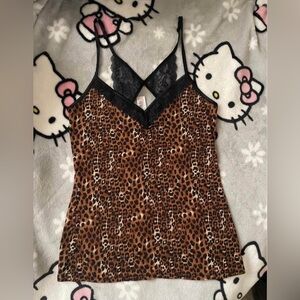 La Senza Leopard Print Black Lace Cami Tank